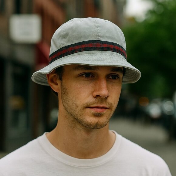 Vintage Union Made Light Blue Bucket Hat Small – Striped Band USA Made 21" - Picture 1 of 8